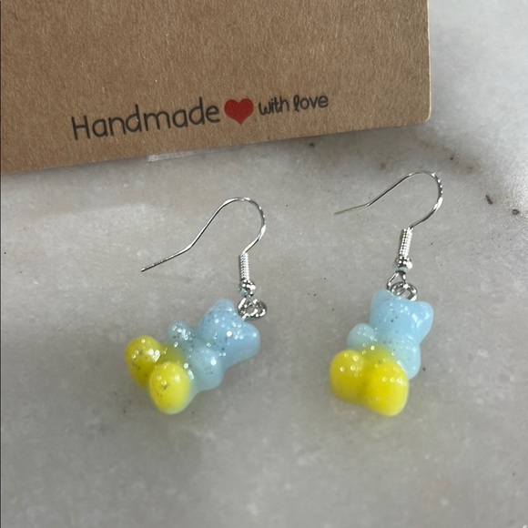 Charming Blue and Yellow Bear Earrings - Picture 2 of 2